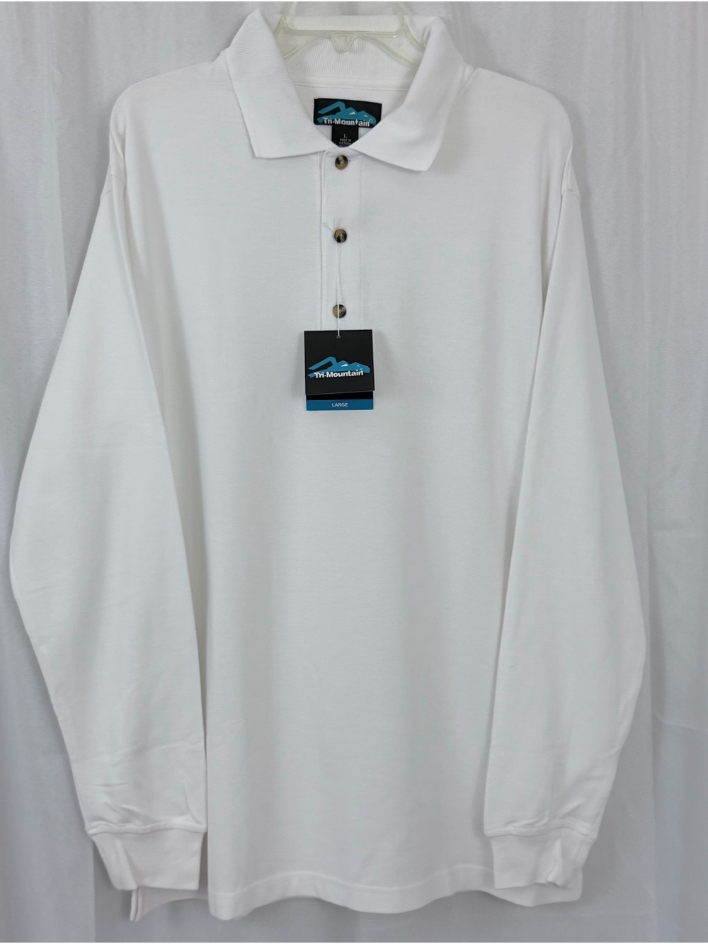 Men's Large Long-Sleeve White Polo/Embroidery Friendly 60%C/40%Poly. Mix NWT - Picture 3 of 9